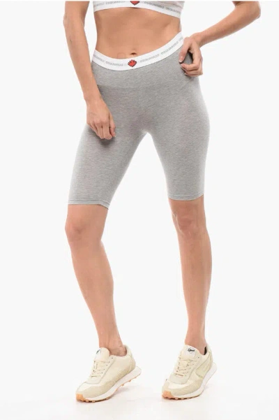 Dsquared2 Underwear Cotton Blend Biker Leggings In Gray