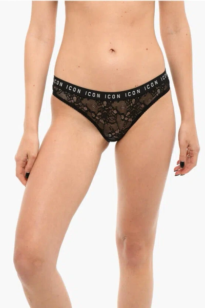 Dsquared2 Underwear Lace Briefs With Logoed Waistband In Black