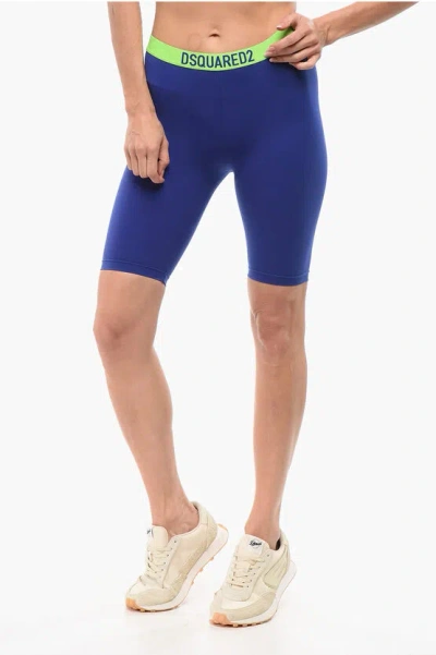 Dsquared2 Underwear Microfiber Leggings With Logoed Elastic Band In Blue