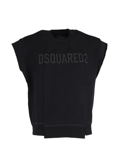 Pre-owned Dsquared2 Uneven Short-sleeve Sweater In Black