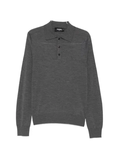 Dsquared2 Upside Down Long-sleeve Polo Shirt In Gray