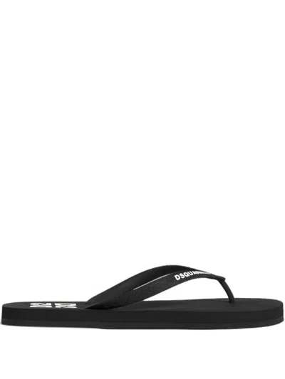 Dsquared2 Open Toe Thong Strap Sandals With Textured Sole In Black