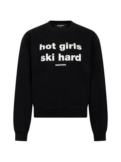 Dsquared2 Upside-down Logo Slogan-print Sweater In Black