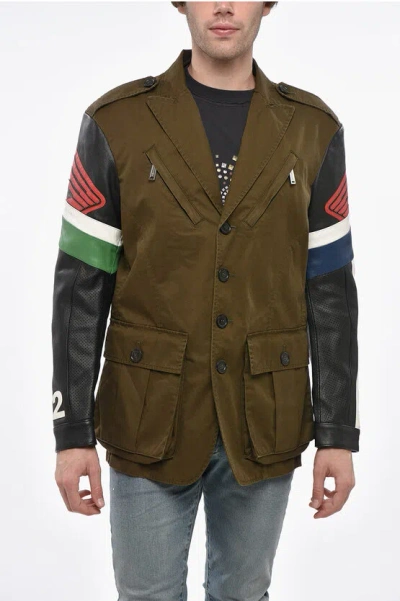 Dsquared2 Utility Honda Jacket With Leather Sleeve In Multi
