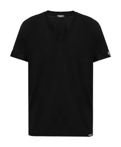 Dsquared2 V-collar Short-sleeved T-shirt In Black