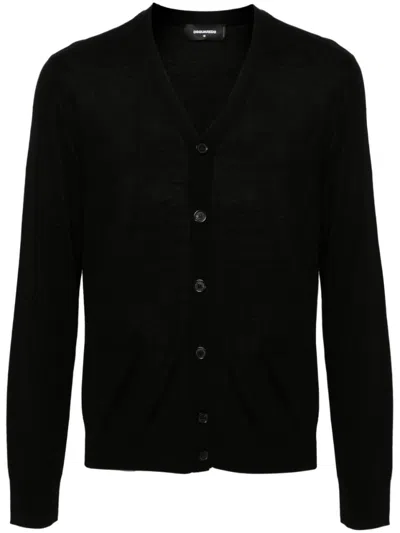 DSQUARED2 V-NECK CARDIGAN WITH BUTTON-DOWN FRONT AND FRONT POCKETS