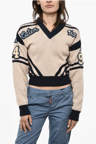 Dsquared2 V-neck Cotton Sweatshirt With Embroidered Logo