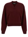 Dsquared2 Short V-neck Sweater Long Sleeves In Burgundy
