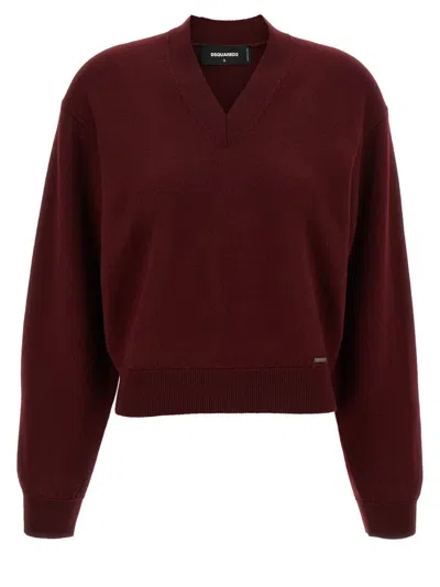 DSQUARED2 V-NECK CROPPED WOOL SWEATER