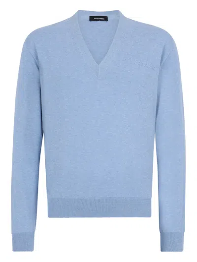 Dsquared2 V-neck Embroidery-logo Sweater In Blue