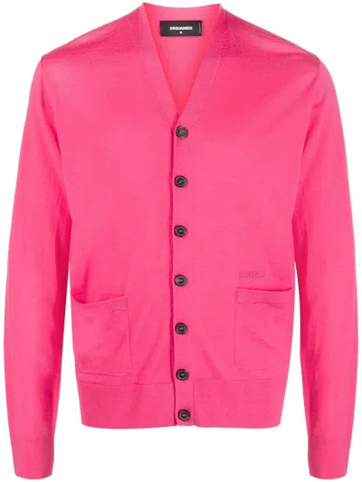 Dsquared2 V-neck Fine-knit Cardigan In Pink