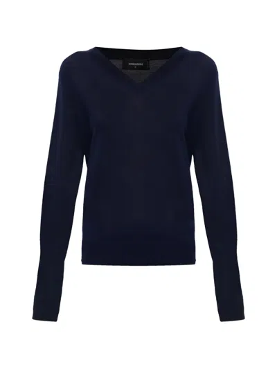 Dsquared2 V-neck Logo Top In Blue