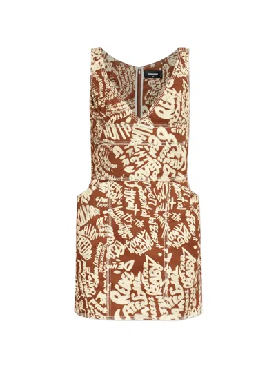 Dsquared2 V-neck Mini Dress In Brown