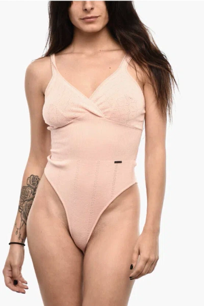 Dsquared2 V-neck Perforated Wool Body With Ribbed Details Grösse Xs