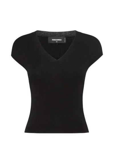 Dsquared2 V-neck Short-sleeves T-shirt In Black