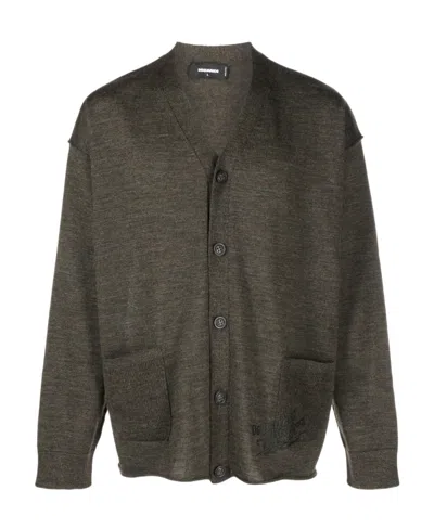 Dsquared2 V-neck Virgin Wool Cardigan In Black