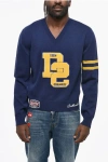 Dsquared2 V-neck Wool College Shetland Sweater In Blue
