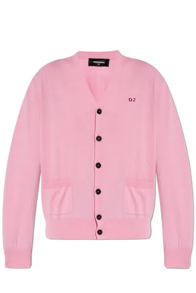 Dsquared2 Logo Patch V-neck Cardigan In Pink