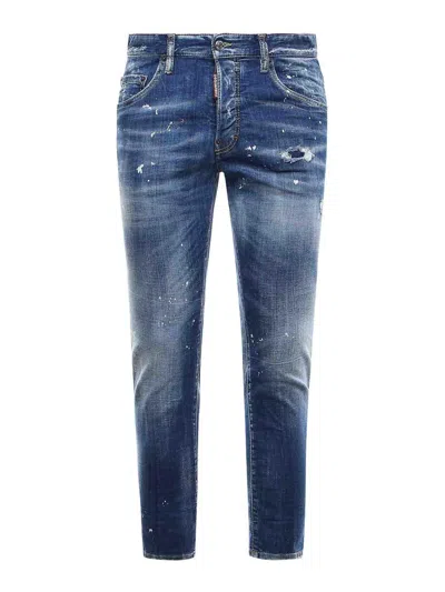 Dsquared2 Medium Spots Stretch Denim Jeans In Blue