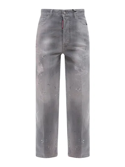 Dsquared2 Jeans With Mini Rhinestones And Used Effect In Grey