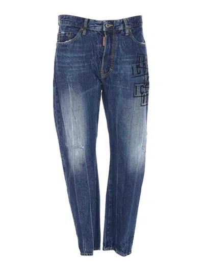 Dsquared2 Denim Bro Jeans Buttons Print Patch In Blue