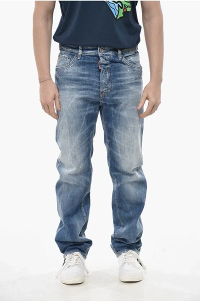 Dsquared2 Varnish Effect Jeans 642 With Raffia Patch 20cm In Blue