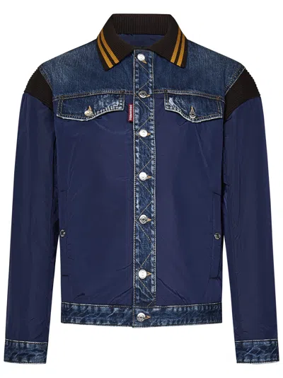 Dsquared2 Varsity Denim Jacket In Blue