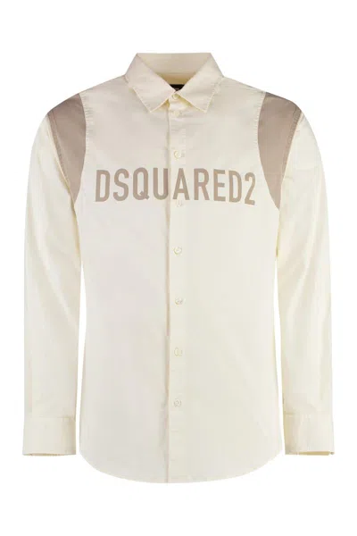 Dsquared2 Varsity Stretch Cotton Shirt In Neutral