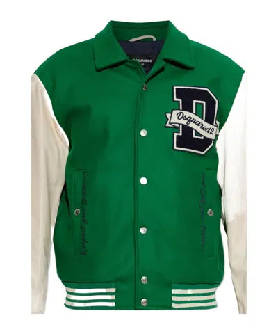 Dsquared2 Varsity-style Casual Bomber Jacket In Green