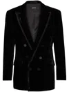 Shop Dsquared2 Velvet Double-breasted Blazer In 黑色