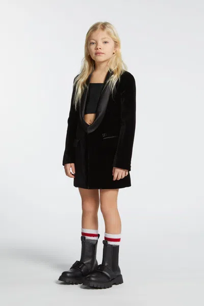 Dsquared2 Kids' Velvet Dress With D2 Plaque In Black