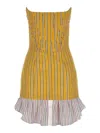 Dsquared2 Striped Cotton Strapless Mini Dress In Yellow