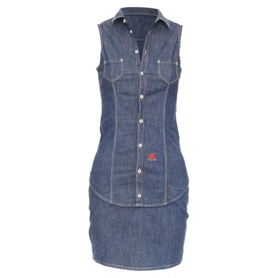 Dsquared2 Vintage Cotton Denim Logo Zip Front Dress In Blue