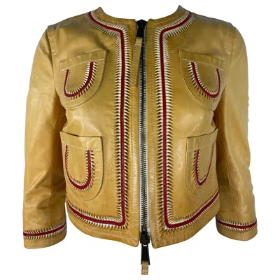 Pre-owned Dsquared2 Vintage  Yellow And Red Leather Jacket, Size 42