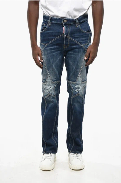 Dsquared2 Vintage Effect 642 Jeans With Decorative Stars And Metallic In Blue