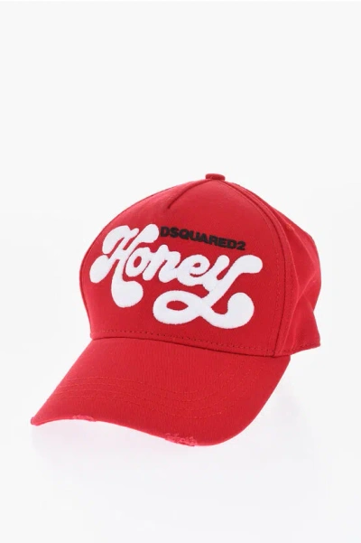 Dsquared2 Vintage-effect Baseball Cap With Raised Embroidery In Red