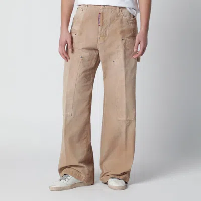 Dsquared2 Vintage-effect Beige Baggy Carpenter Jeans Men In Brown