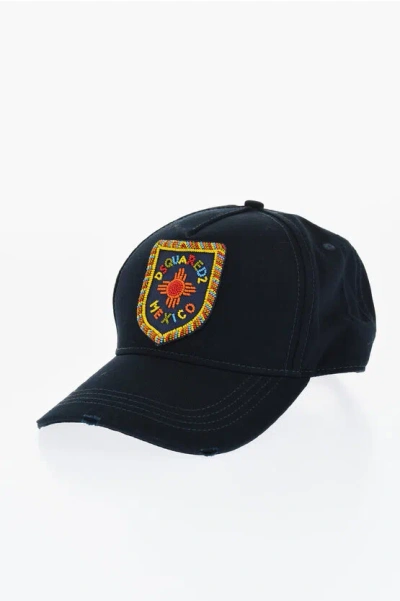 Dsquared2 Vintage Effect Cap With Beads Logo In Animal Print
