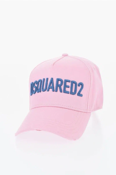 Dsquared2 Vintage Effect Cap With Embossed Logo In Pink