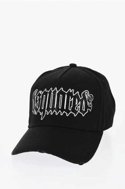 Dsquared2 Vintage Effect Cap With Rhinestone And Gothic Print Logo