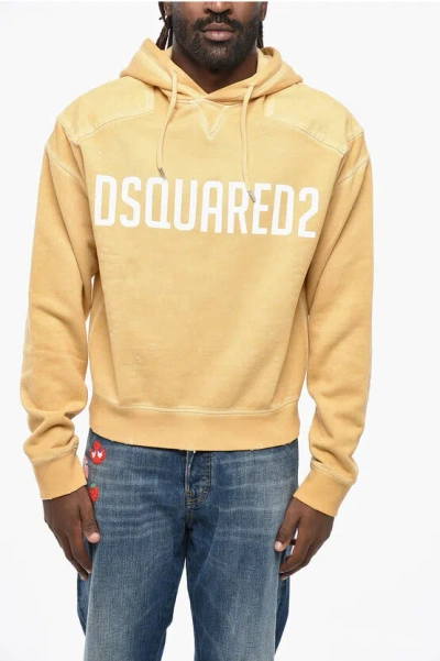 Dsquared2 Vintage Effect Cipro Fit Hoodie With Printed Logo In Yellow
