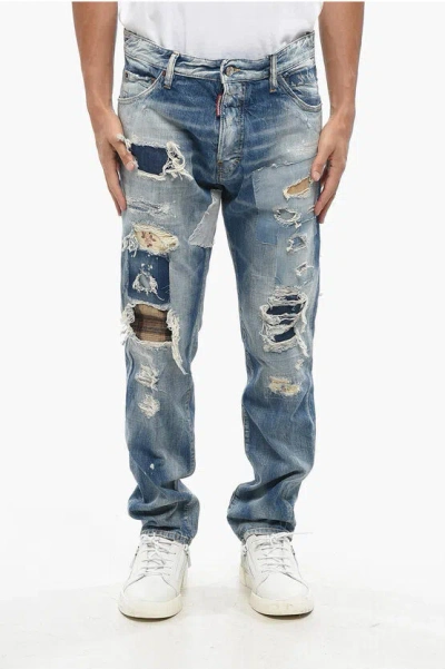Dsquared2 Vintage Effect Cool Guy Jeans With Decorative Patches 16cm In Blue