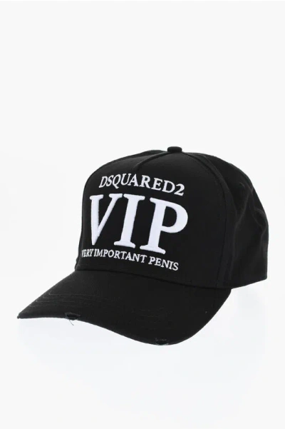 Dsquared2 Vintage Effect Cotton Cap In Black