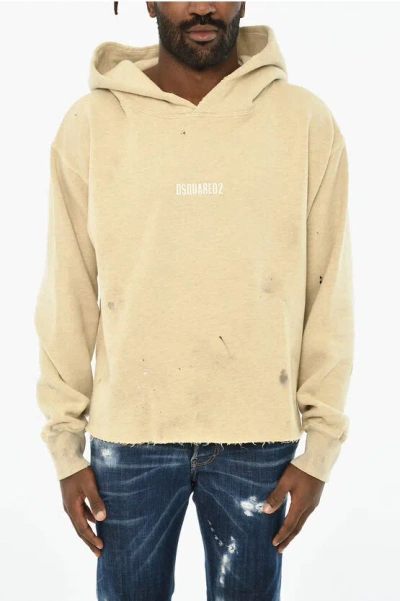 Dsquared2 Vintage Effect Cotton Hoodie In Neutral