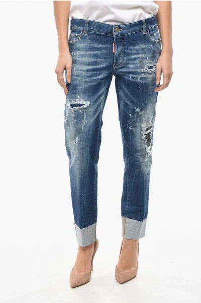 Dsquared2 Vintage Effect Cropped Fit Jennifer Jeans 16cm In Blue