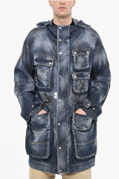 Dsquared2 Vintage Effect Denim Parka With Utility Pockets