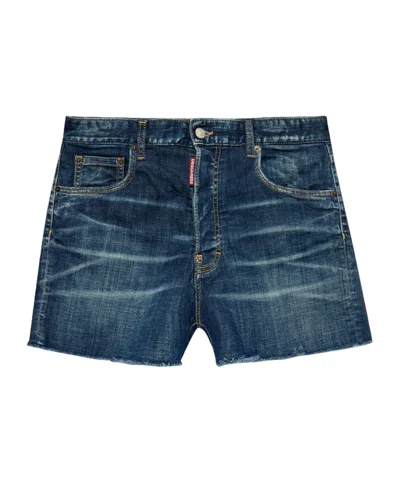 Dsquared2 Vintage Effect Denim Shorts In Blue