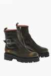 Dsquared2 Vintage Effect Leather Combat Boots With Buckle In Black