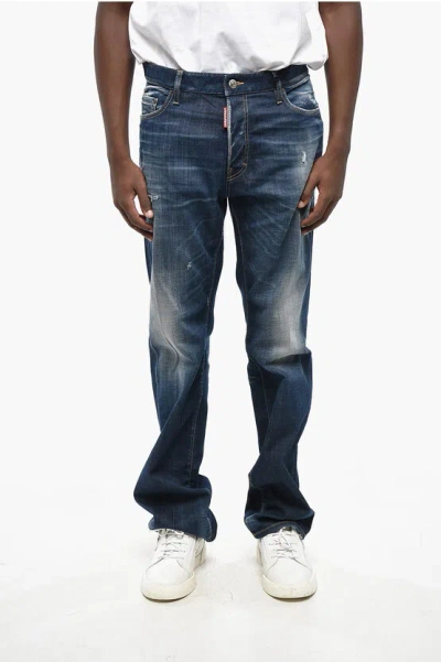 Dsquared2 Vintage Effect Roadie Jeans With Leather Patch 23cm In Blue