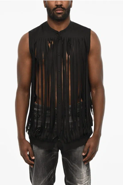 Dsquared2 Vintage Effect Shirt With Snap Buttons In Black